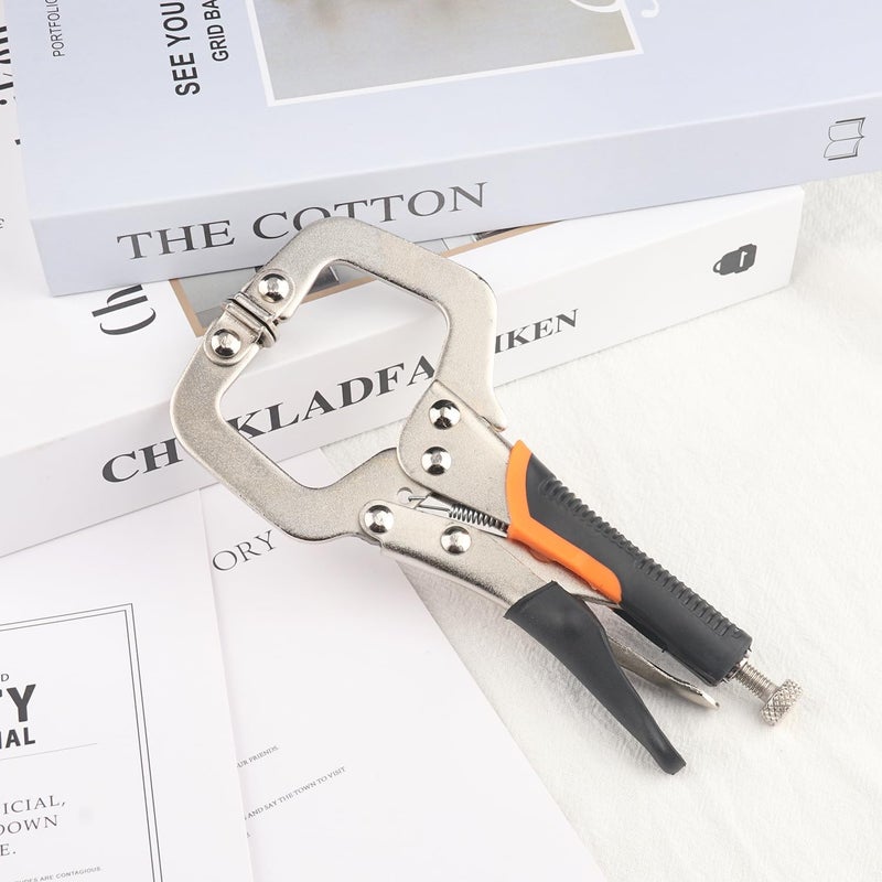 GENHAKON 4 Pack 6 Inch C Clamp Locking Pliers,Locking C Clamp With Non-Slip Rubber Grip, Adjustable Nickel Plated C Pliers for Wood Working, Welding, Electrician Maintenance and More, by - Image 4